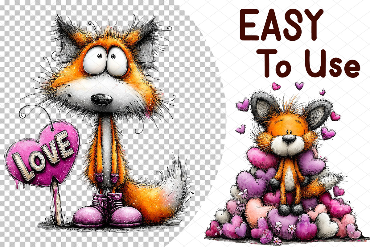 Quirky Funny Valentine Fox Clipart, an Illustration by cherrydesign (Photo 4 of 4)