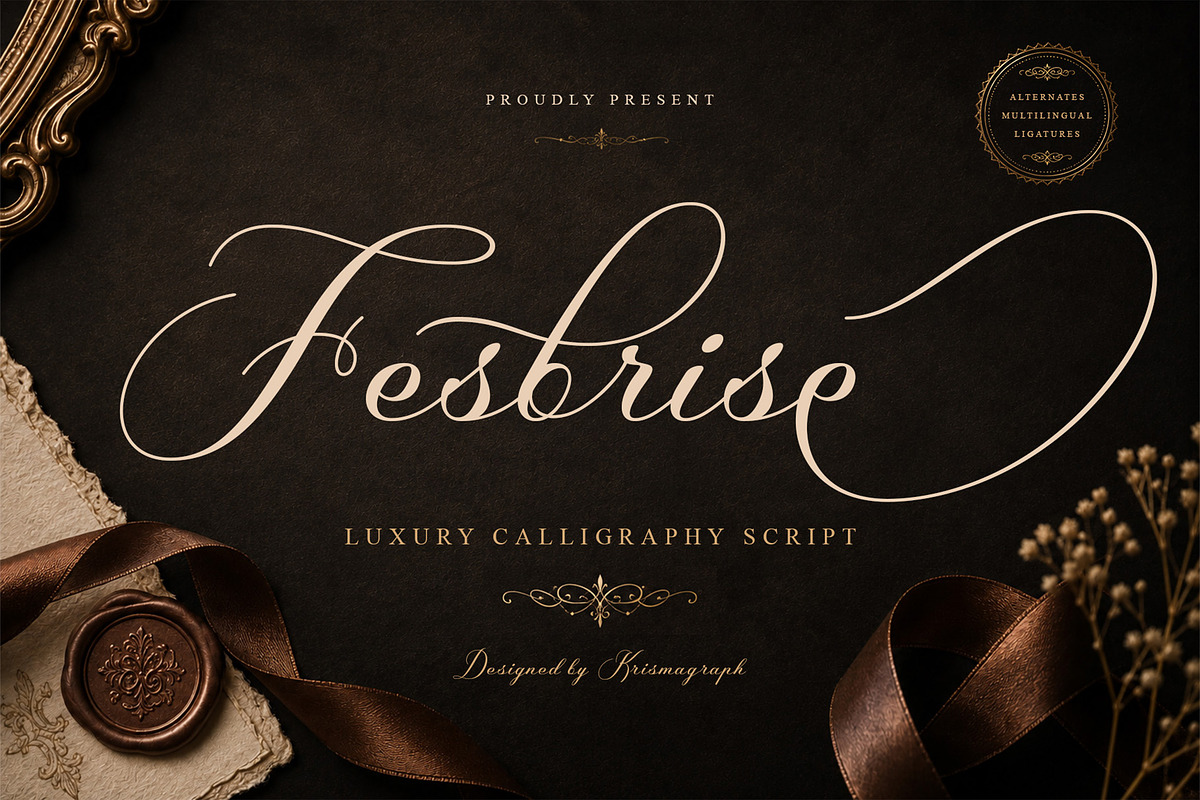 Fesbrise – Luxury Calligraphy Script, a Script Font by Krismagraph (Photo 1 of 10)