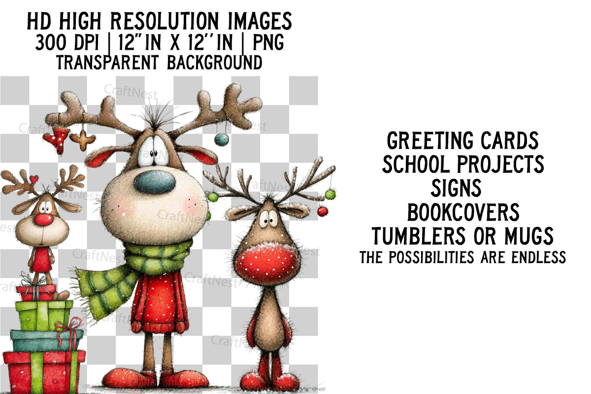 Whimsical Christmas Reindeer Clipart, an Illustration by Craft Nest (Photo 2 of 6)