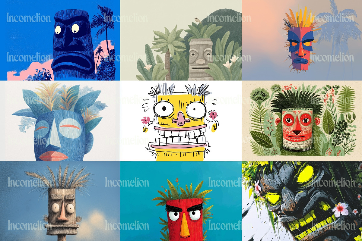 120 Tropical Tiki Mask Illustrations, a Decorative Illustration by Incomelion (Photo 6 of 20)