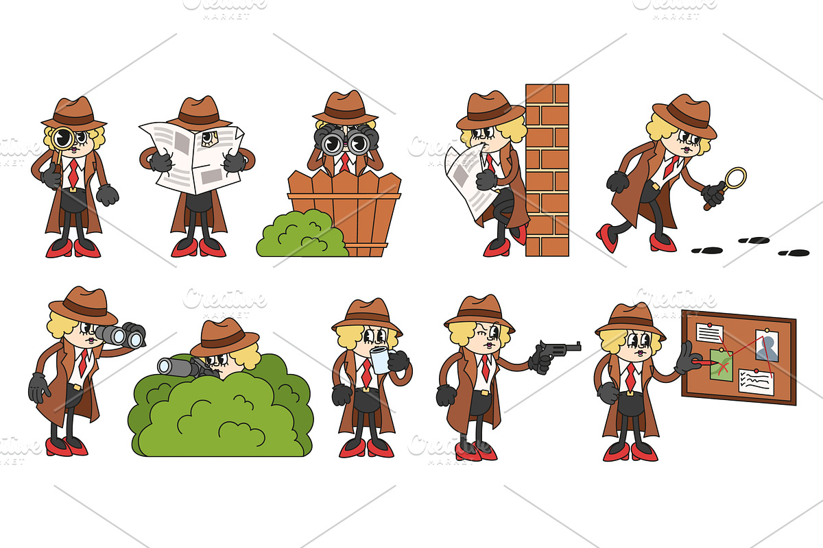Cartoon detective woman. Spy female, an Illustration by winwin.art