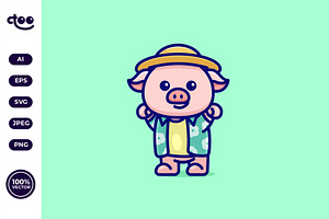 Simple Pig Wearing Aloha Shirt