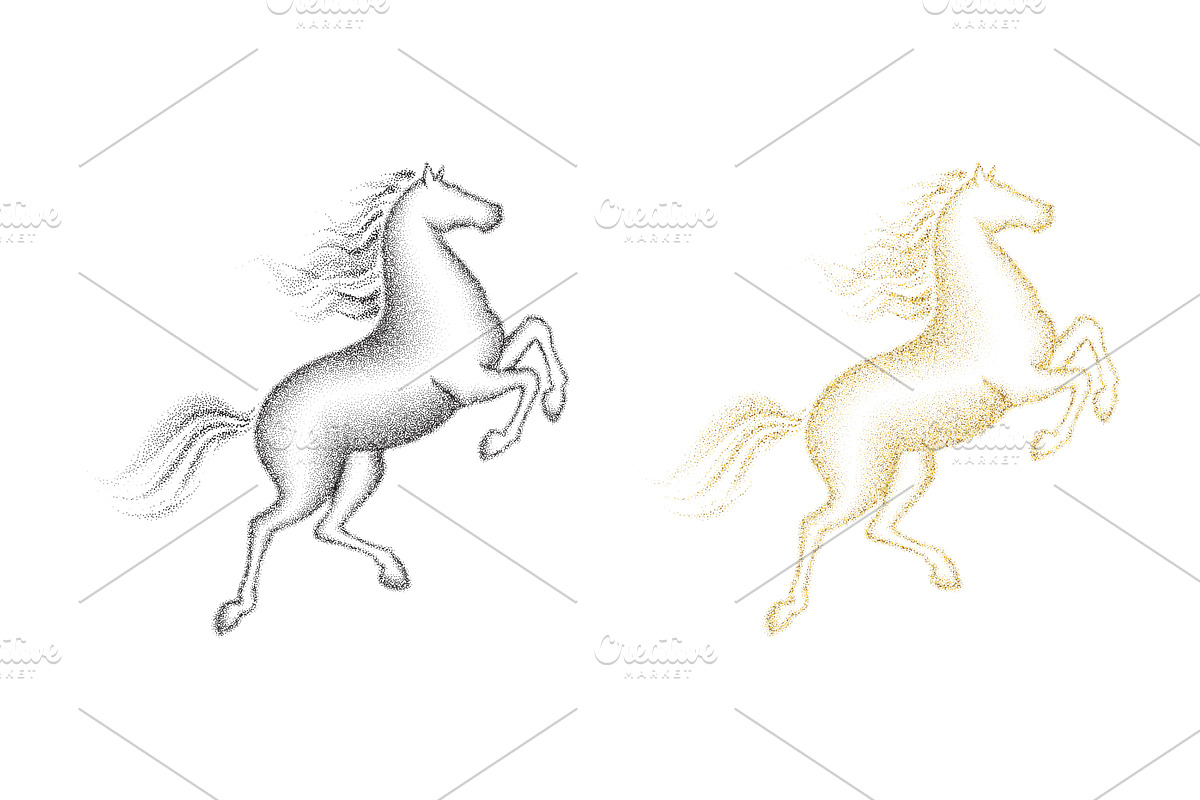 Dotted grainy gradient horses, an Illustration by Andrey Yaroslavtsev