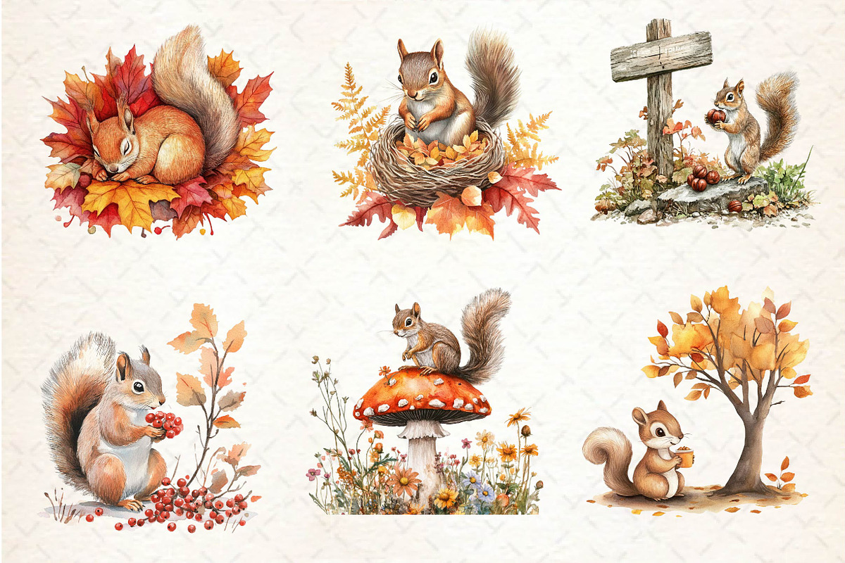 Fall Squirrels Garden Clipart, an Illustration by Dream Creation (Photo 3 of 6)