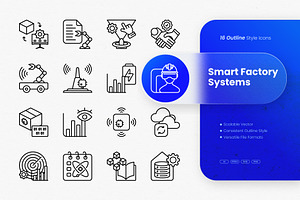 Smart Factory Systems Outline Icons, an Outline Icon by cidcud_graphic