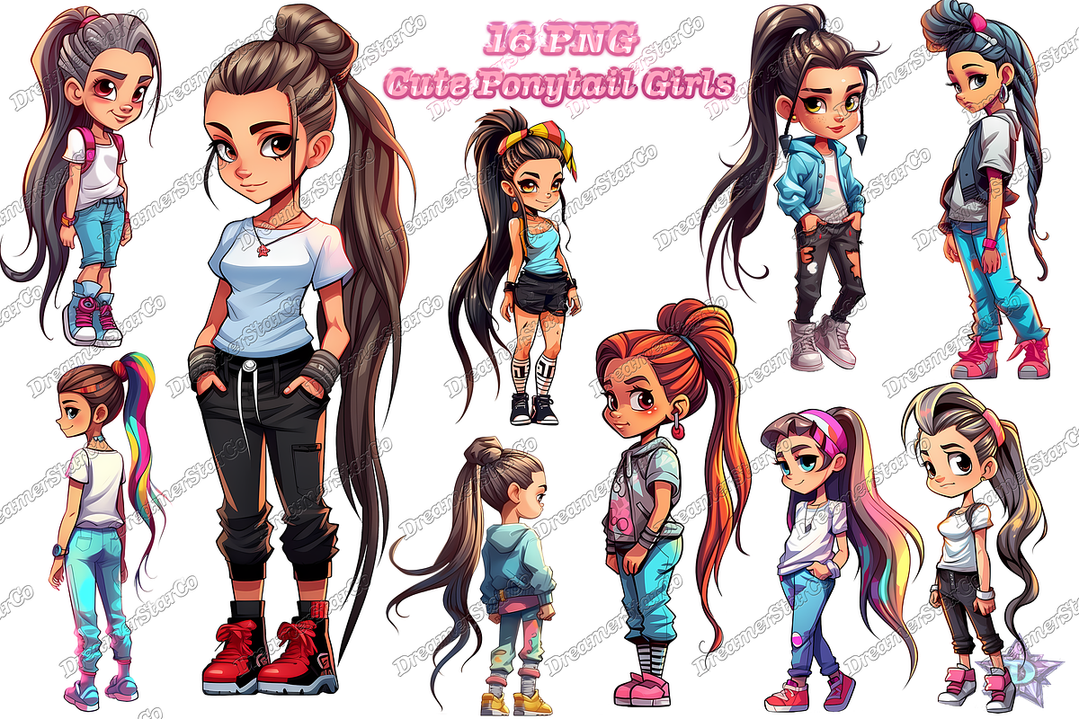 Cute Ponytail Girls Clipart, an Object Graphic by DreamerStarCo (Photo 1 of 7)