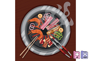 Hand Drawn Korean BBQ Illustration, a Food Illustration by MISS CHATZ