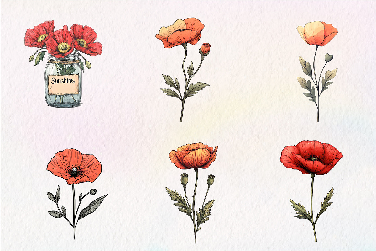 Summer Poppy Flowers Clipart, an Illustration by CreationArt (Photo 2 of 9)