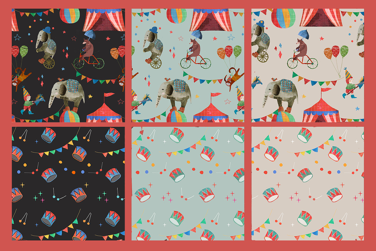Circus Animals Watercolor patterns, a Pattern Graphic by watercolor kamill (Photo 2 of 9)
