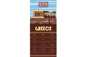 Calendar Monthly 2025 Greece Athens