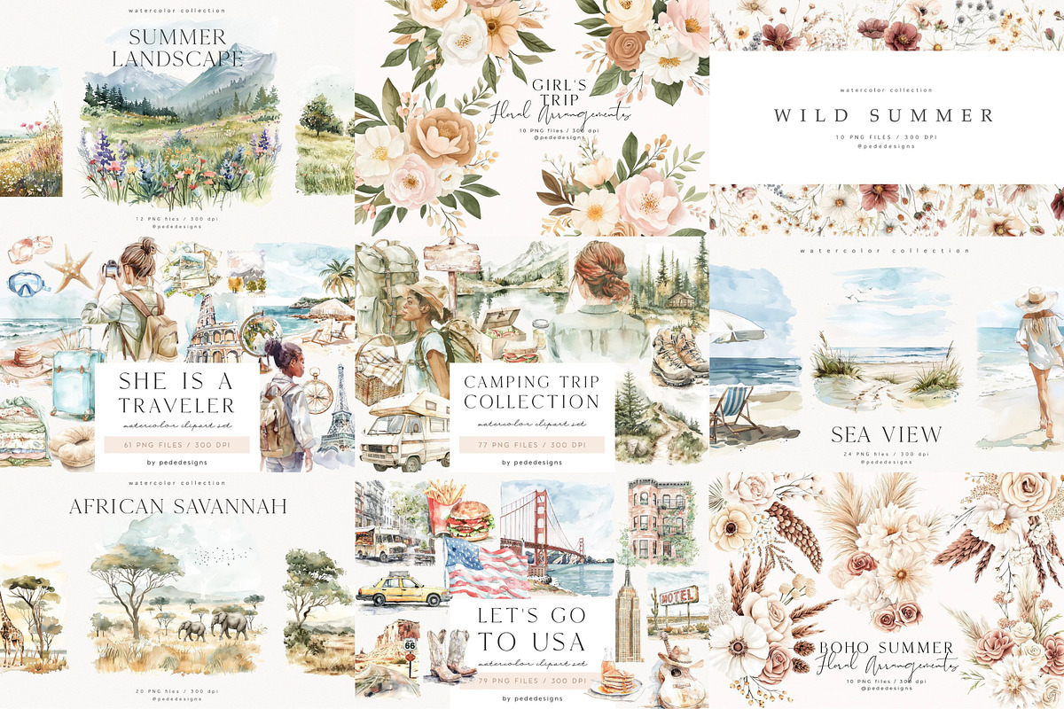 Summer & Travel Bundle, a Seasonal Illustration by PeDe Designs (Photo 6 of 15)