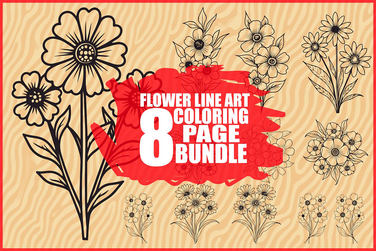 8 Pages Flower Coloring Bundle, an Illustration by Amazin_art (Photo 1 of 9)