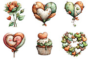 Whimsical Watercolor Valentine Clipa, an Illustration by CraftArtStudio (Thumbnail 2 of 6)