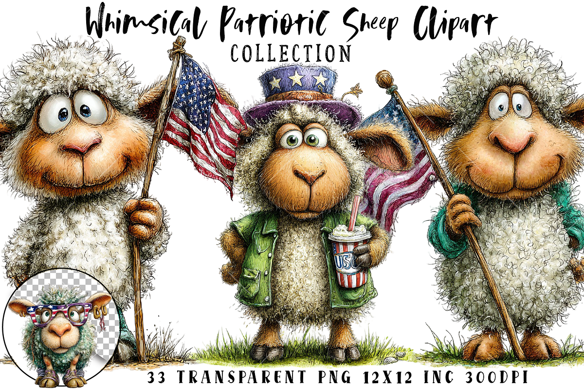 Whimsical Patriotic Sheep Clipart, an Illustration by OK Design (Photo 1 of 6)
