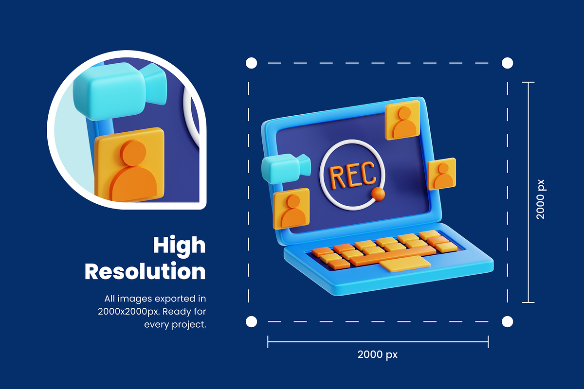 3D Virtual Seminar Icon Set, an Object 3D Model by Flat Icons (Photo 3 of 8)
