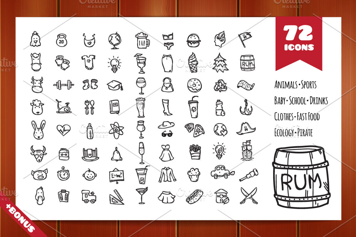 72 Doodle Elements Pack, an Icon by Trapezoid (Photo 1 of 12)