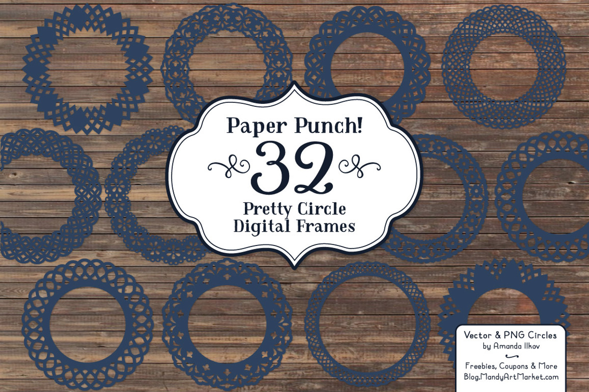 Navy Lace Circle Vector Frames, an Illustration by Amanda Ilkov (Photo 3 of 5)