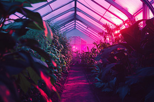 Colorful greenhouse illuminated by p, a Photo by Tanuart