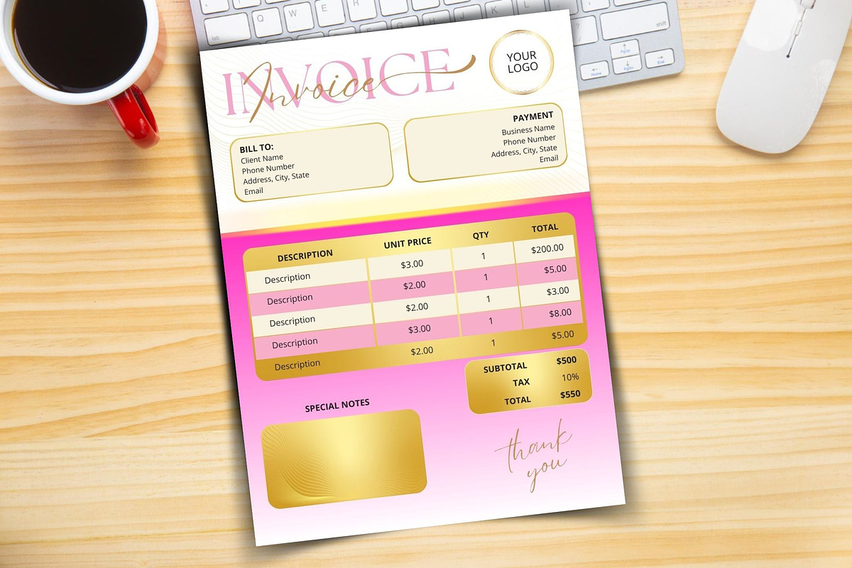 Pink Gold Invoice Template, a Templates & Theme by iloveTemplate (Photo 4 of 4)