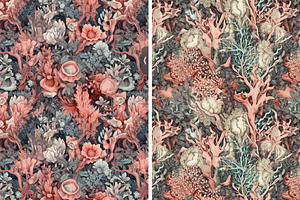 Seamless Patterns Coral & Seaweed