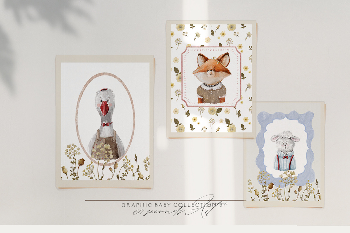 Animals portraits Baby posters, an Animal Illustration by 60secondsArt (Photo 2 of 14)
