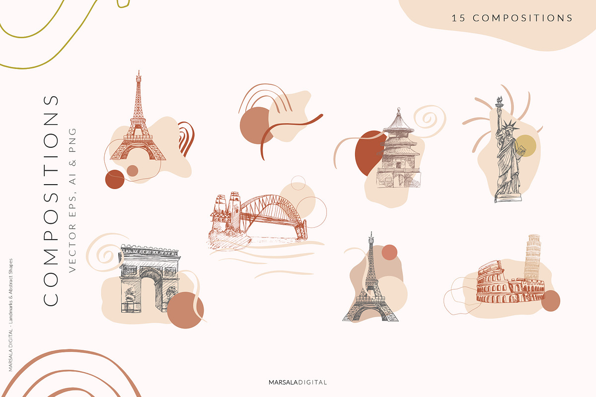 City Landmarks Destinations Abstract, a Decorative Illustration by Kaya Fonts (Photo 3 of 17)