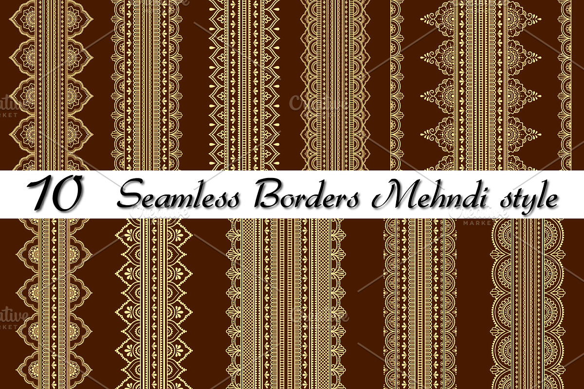 Seamless Mehndi borders, a Decorative Illustration by Katika Shop