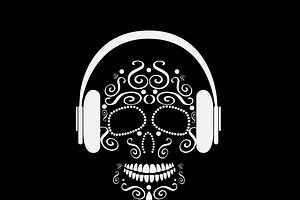 Skull Vector With Headphone Beats