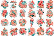 coral cabana watercolor clipart, an Object Illustration by DreamCafeArt (Thumbnail 3 of 6)