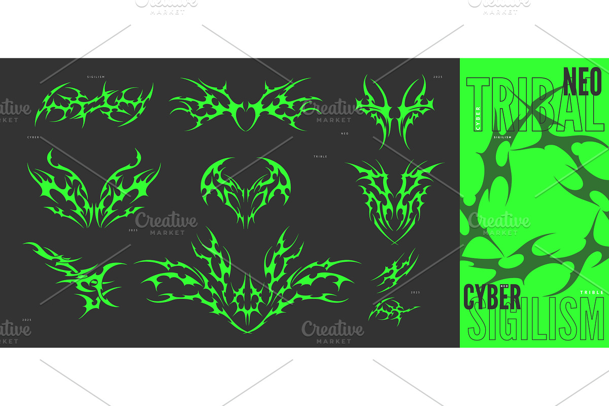 Neo tribal green elements vector set, an Object Illustration by Sabelskaya