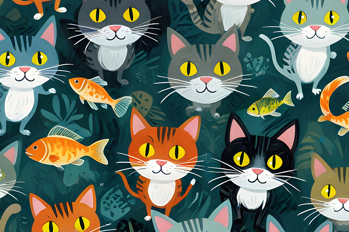 Bright Eyed Cats and Fishy Friends, an Animal Illustration by Sharon Schwalbe (Photo 1 of 6)