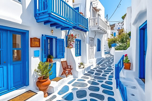 Charming Greek village with bright, a Photo by Pavel_design