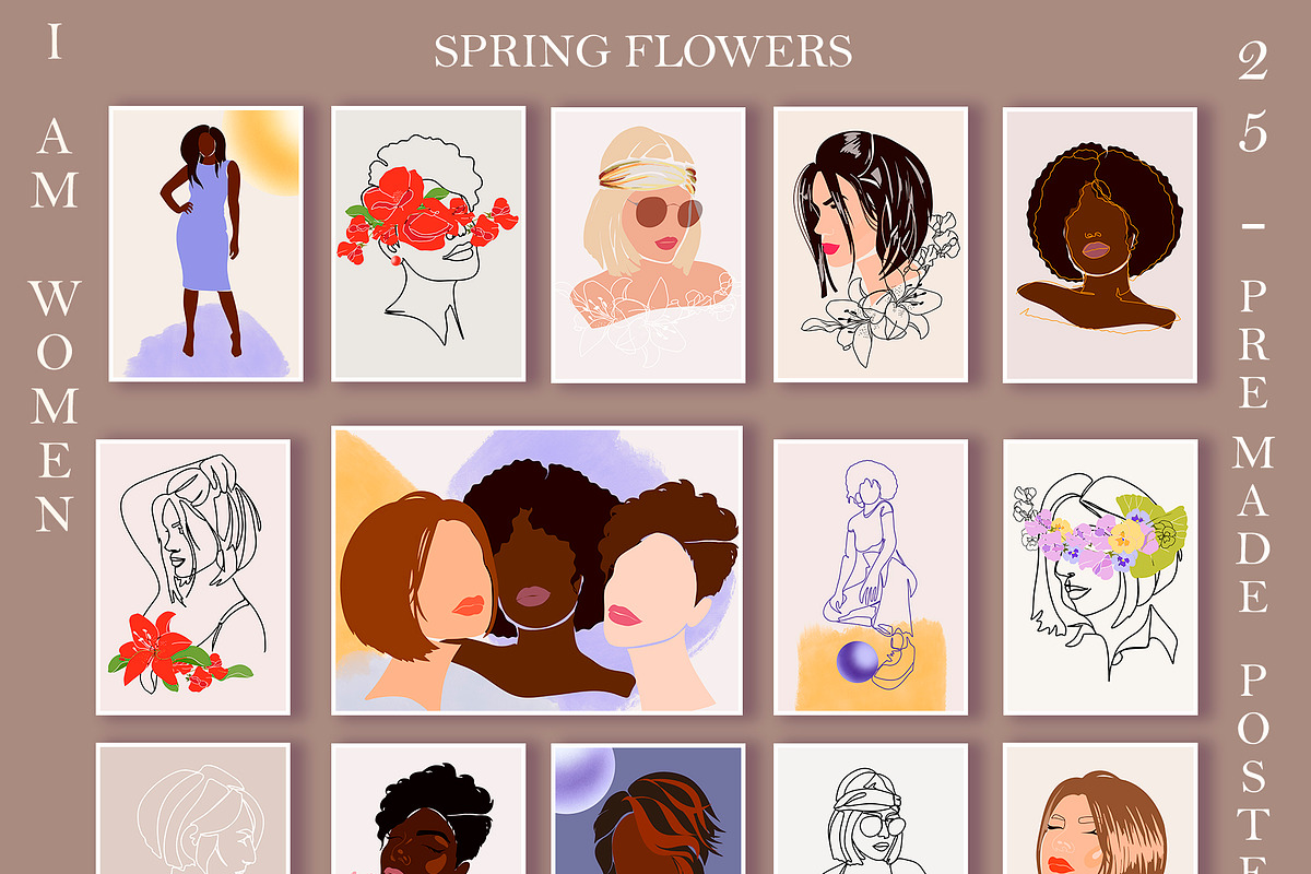 WOMEN & FLOWERS modern line art, an Illustration by ArtOLB (Photo 2 of 11)