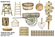 Watercolor rustic wooden clipart, an Object Illustration by yana.fefelova (Thumbnail 2 of 4)