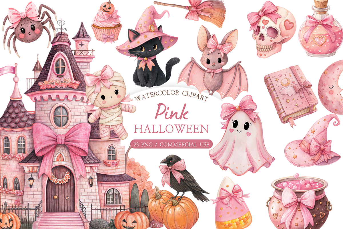 Pink Ghost Clipart Bundle, a Seasonal Illustration by MockupWizard (Photo 1 of 4)