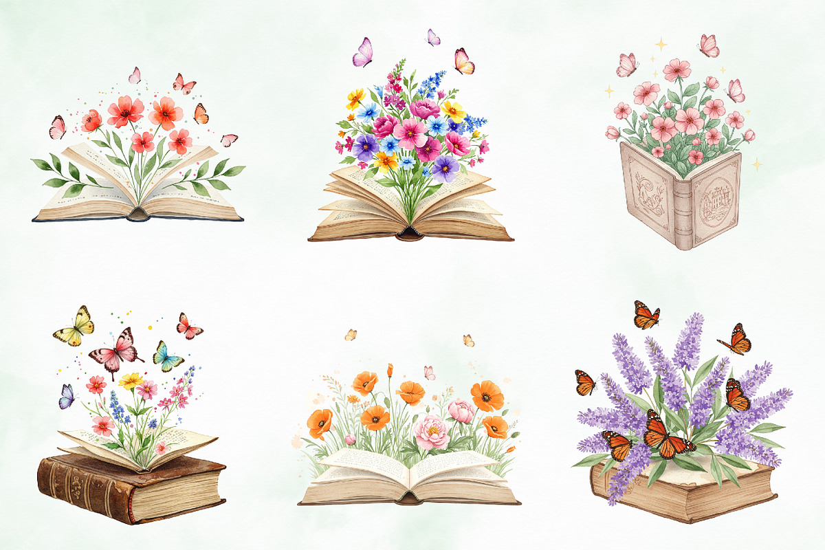 Vintage Flowers With Book Clipart, an Illustration by Creative Art (Photo 7 of 9)