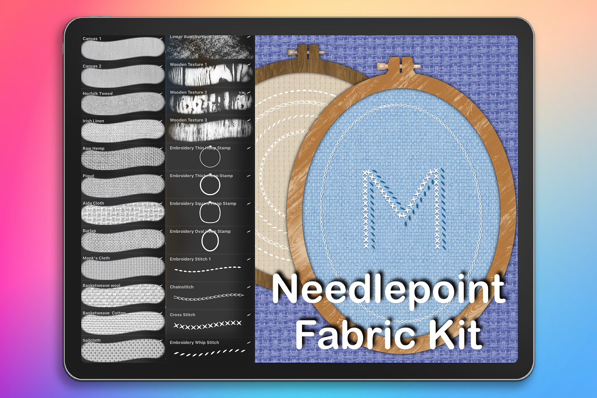 24 NEEDLEPOINT FABRIC KIT Procreate, a Brushes & More by Fashion Workshop Bkk (Photo 1 of 8)
