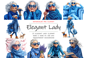 Watercolor Elegant Lady Blue Clipart, a Decorative Illustration by stickermadness