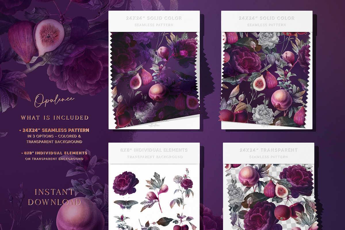 Purple Fruits & Flowers Paper Pack, a Pattern Graphic by paper aesthetic (Photo 2 of 7)