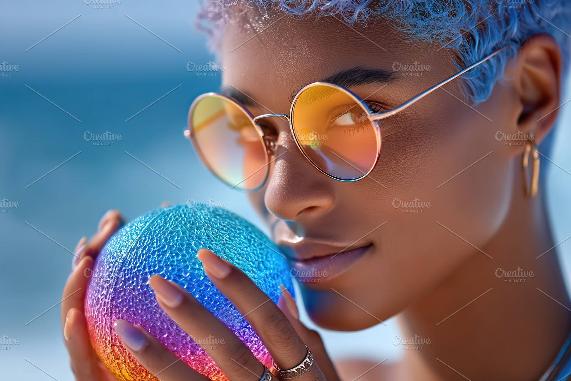Woman with colorful ball enjoys sunny day by the beach in summer, a Person Photo by AlyaAnd