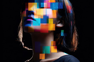 Pixelated portrait of a woman in dark, an Abstract Photo by AlyaAnd