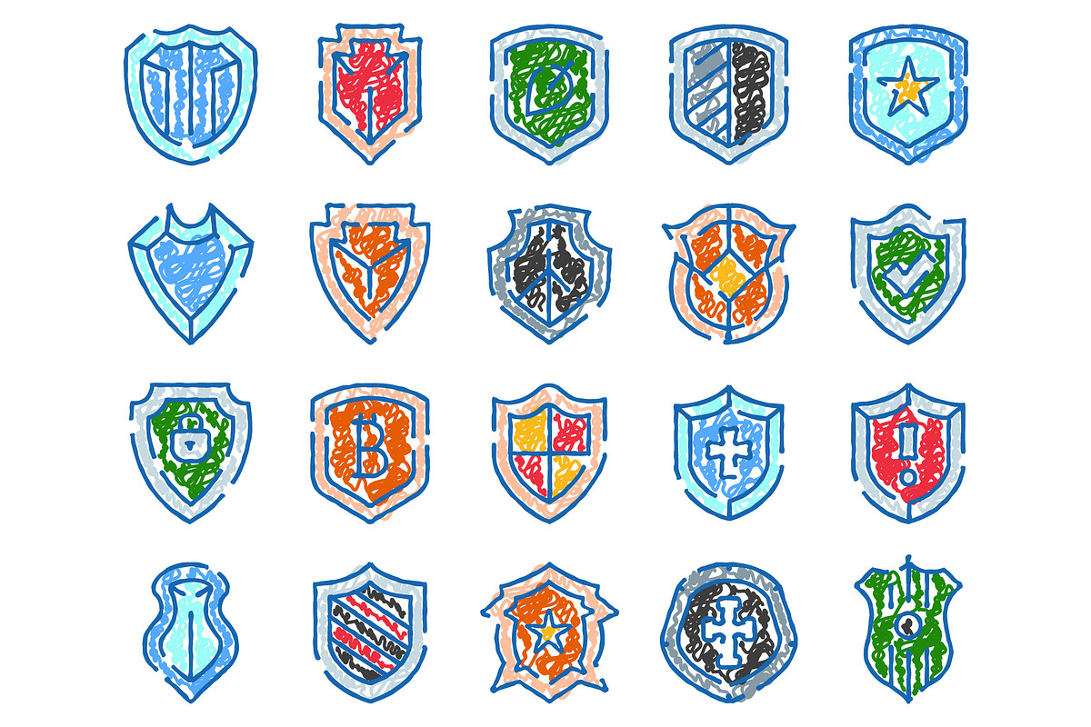 Hand drawn shield protection icons, an Object Graphic by pikepicture (Photo 2 of 3)