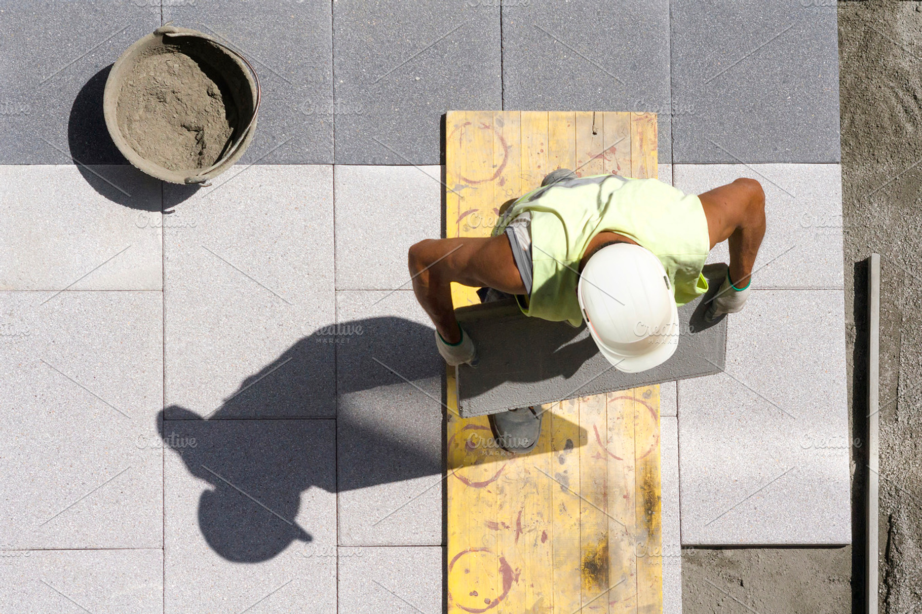 Construction worker featuring bricklayer, sidewalk, and masonry, an Industrial Photo by Genaro Diaz photographs
