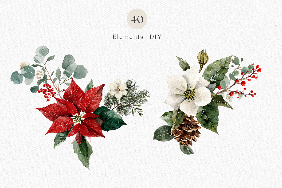 Watercolor Christmas Botanicals, a Decorative Illustration by ThaismotaCreativeCo (Photo 2 of 11)