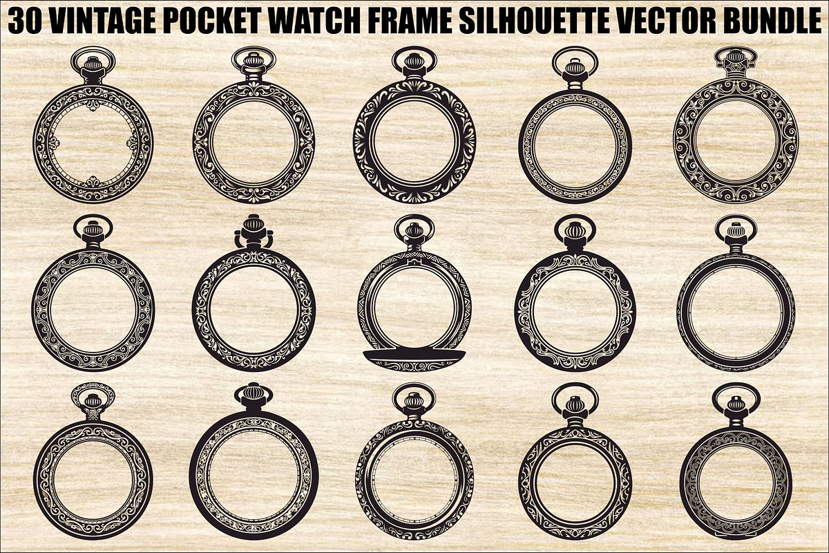 Vintage Pocket Watch SVG Bundle, an Illustration by yasushie (Photo 1 of 31)