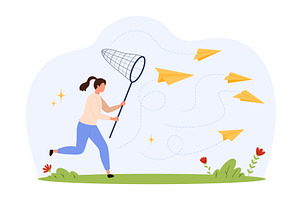 Chasing Flying Paper Planes, an Object Illustration by Flashvector