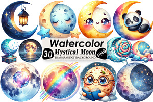 Mystical Moon Sublimation Clipart, an Illustration by Black Bird Studio