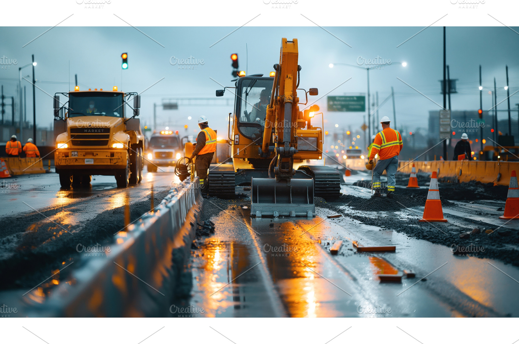 Road construction scene with, a Transportation Photo by Sergey Kotenev