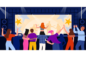 Rock concert, festival with crowd of, a Person Illustration by Flashvector