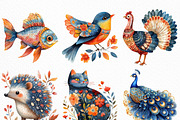 Watercolor Folk Art Animals Clipart, an Illustration by Craft Nest (Thumbnail 4 of 6)